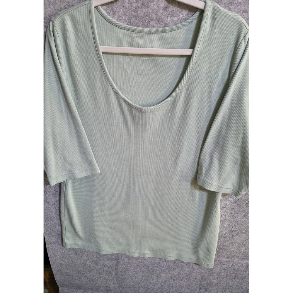 Soft Surrounding Soft Sage Green Ribbed Knit Top Shirt Scoop Neck Size 2X EUC